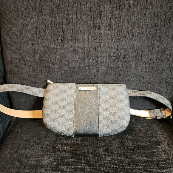 MICHAEL Michael Kors Accessories - Michael Kors Grey and Black Monogram Logo Belt Bag - Size L/XL